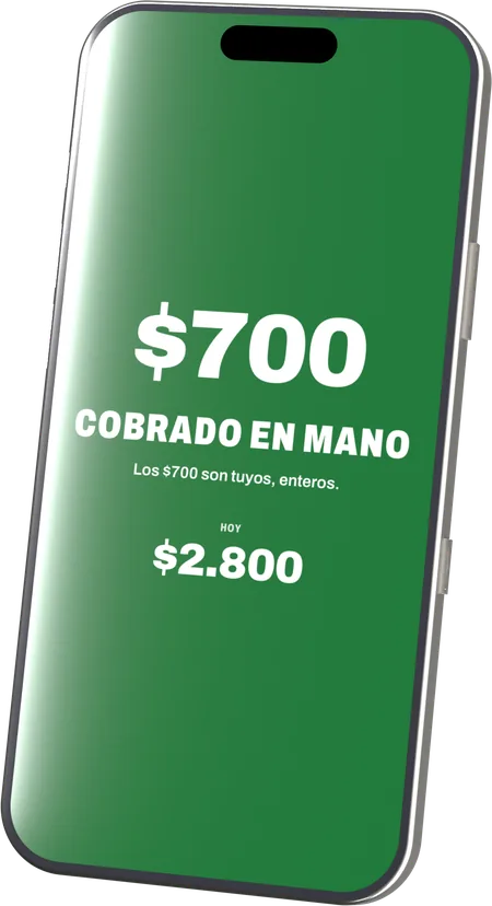 Pantalla de la app: Cobrado en mano.